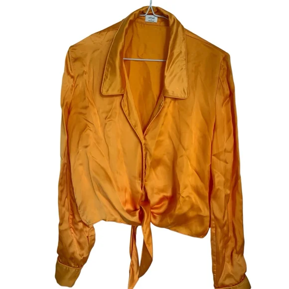 Wilfred Orange Satin Tie-Front Blouse Size S - Picture 3 of 7